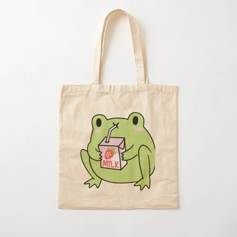 Froggie sipping a milk box Tote Bag shopper bag women canvas tote bag university eco folding shopper woman