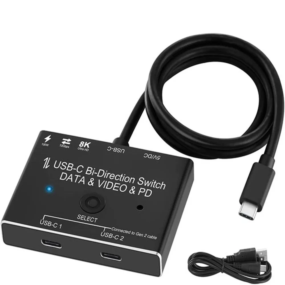 

USB-C Switch/Spliiter Type-C Switcher 4K@120Hz 8K@30Hz Supports 8K Video Transfer,100W Power Delivery and 10Gbps Data 1x2 or 2x1