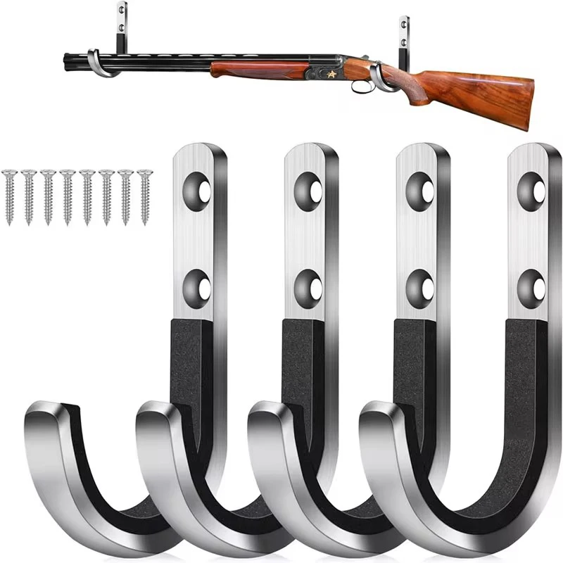 4Pcs Outdoor Hunting Wall Metal Storage Sniper Cloth Gun Rack J-shaped Hook Equipment For AR15 AR10 AK47 Airsoft