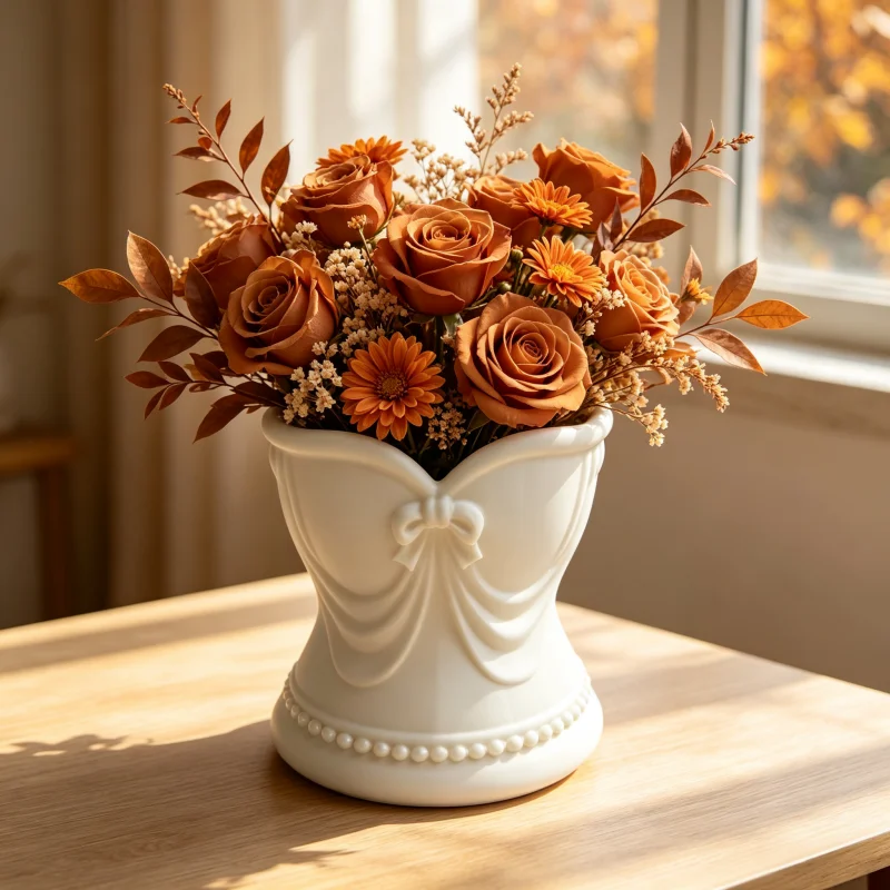 Cute Butterfly-Shaped Waist-Insert Flower Vase, Girly White Desktop Flower Vessel, Dual-Purpose Flower Bucket + Makeup Brush Storage Holder, Suitable as a Housewarming Home Decor Gift