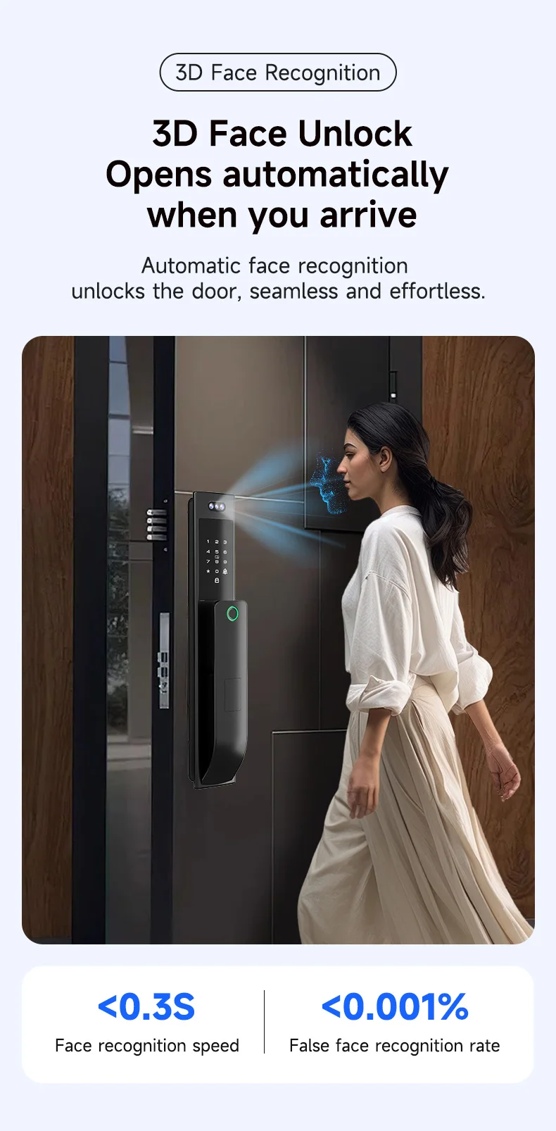 3D Face Recognition Smart Door Lock Tuya WiFi Automatic Palm Vein Lock with HD Camera Video Doorbell for Home