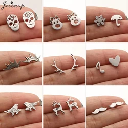 Funny Hallowmas Stainless Steel Mini Stud Earrings for Women Men Punk Skull Deer Pumpkin Snowflake Earings Pendientes Punk Gift