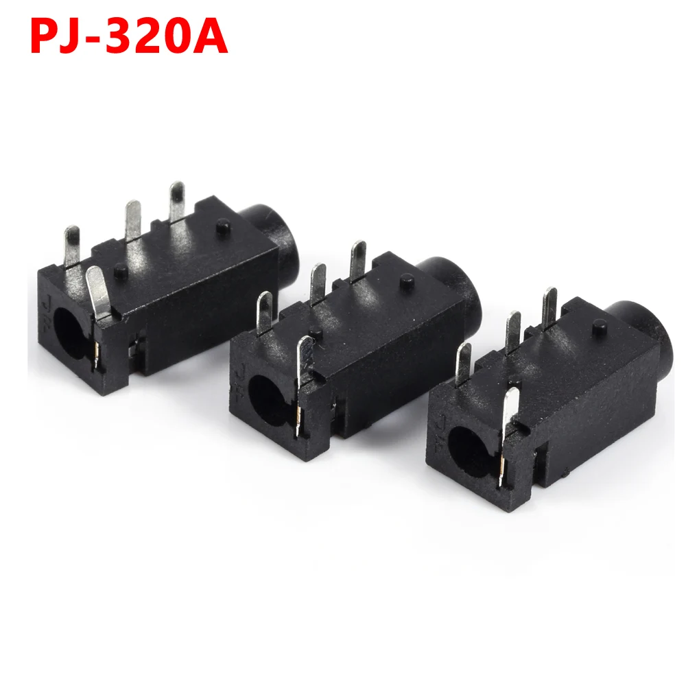 Conector de Audio DIP PJ320A PJ320D, 3,5 MM, para auriculares, orificios pasantes, PCB, interfaz de Audio Horizontal de 4 contactos, 10 unidades por lote