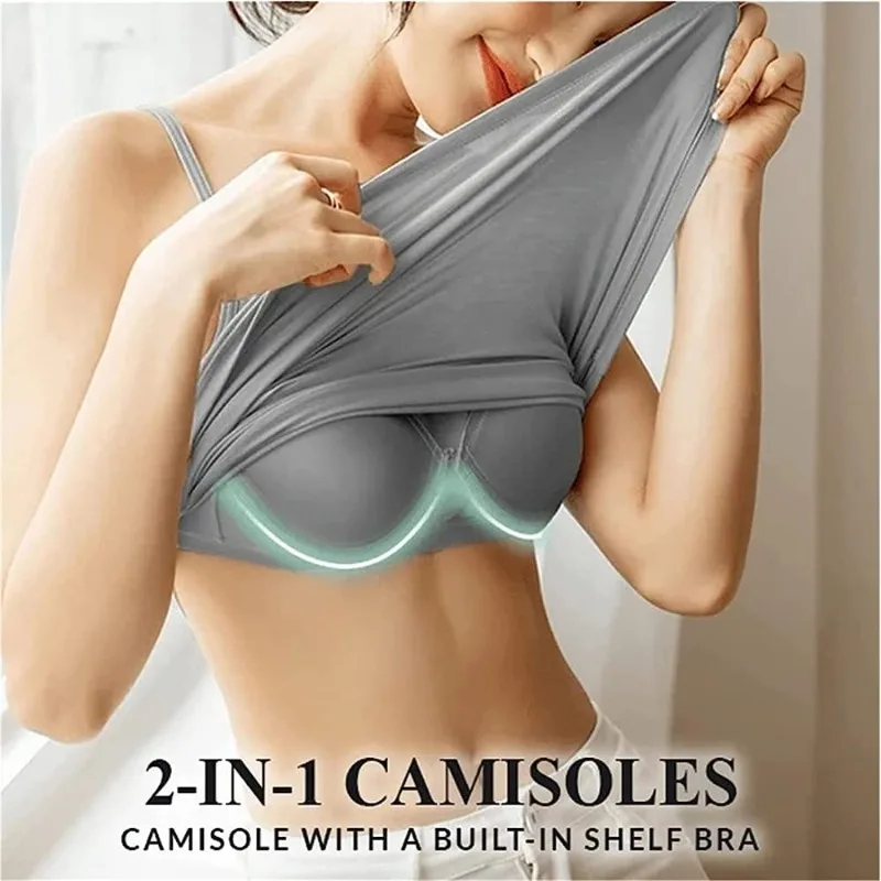 ملابس علوية نسائية مثيرة حمالة صدر مبطنة سباغيتي بروتيل علوي سترة نسائية قميص قصير مع حمالة صدر مدمجة سترة علوية بدون أكمام 2024