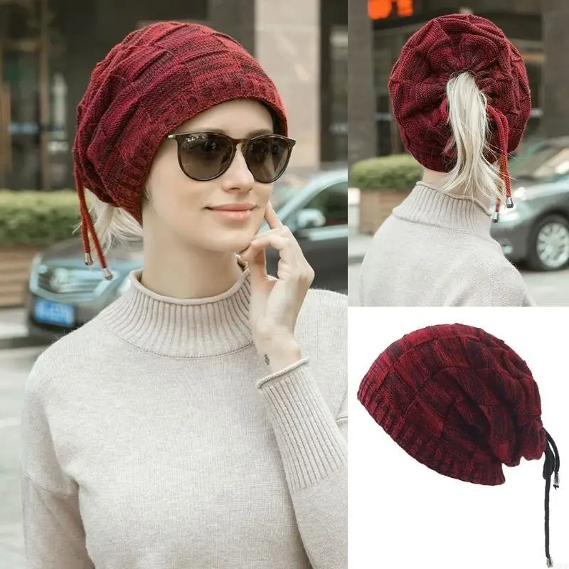 Nam Nữ Mùa Đông Cổ Tem Mạc Đa Năng Kẻ Sọc Dệt Kim Bò Mũ Dày Giả Trang Lót Vòng Tròn Vòng Khăn 2 lớp Nắp
