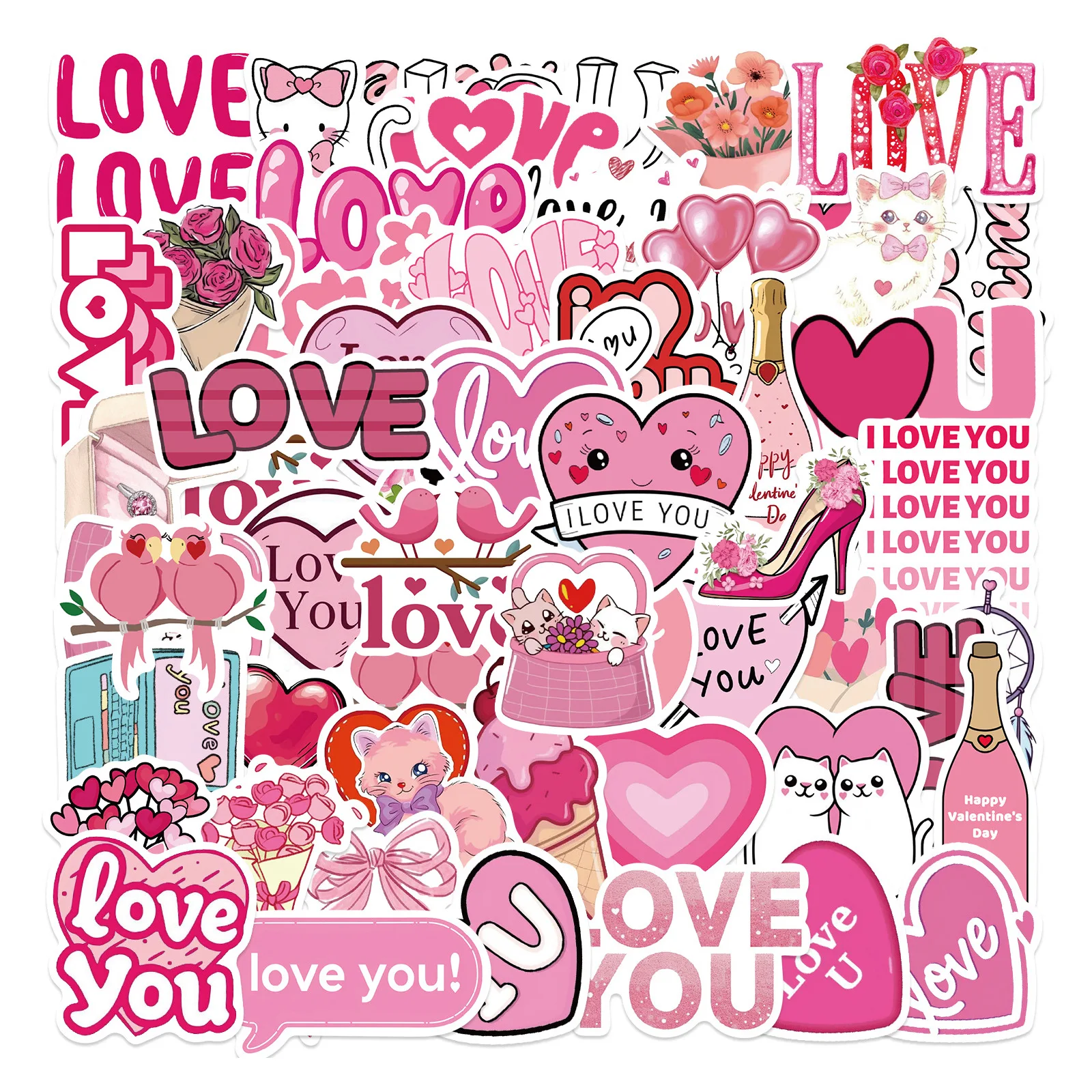 

50Pcs Cute Pink Stickers LOVE Graffiti Decals For Laptop Phone Luggage Water Bottle Skateboard Car Bumper Fridge