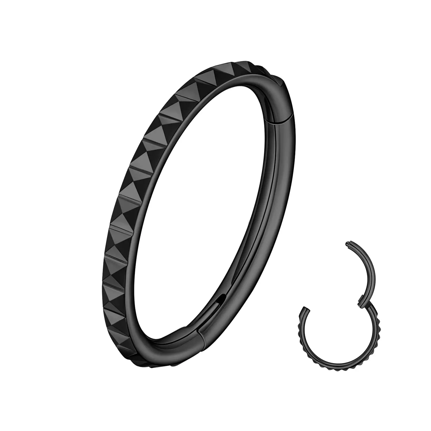 Pyramid Hinged Nose Ring Hoop in Titanium