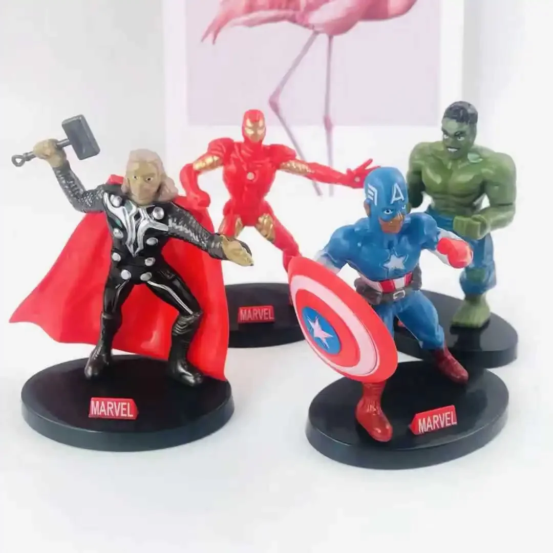 

Новинка, 4 шт., модель куклы Marvel, Мстители, аниме-фигурки, Человек-паук, тема, детские украшения для дня рождения, игрушки, подарки для фанатов