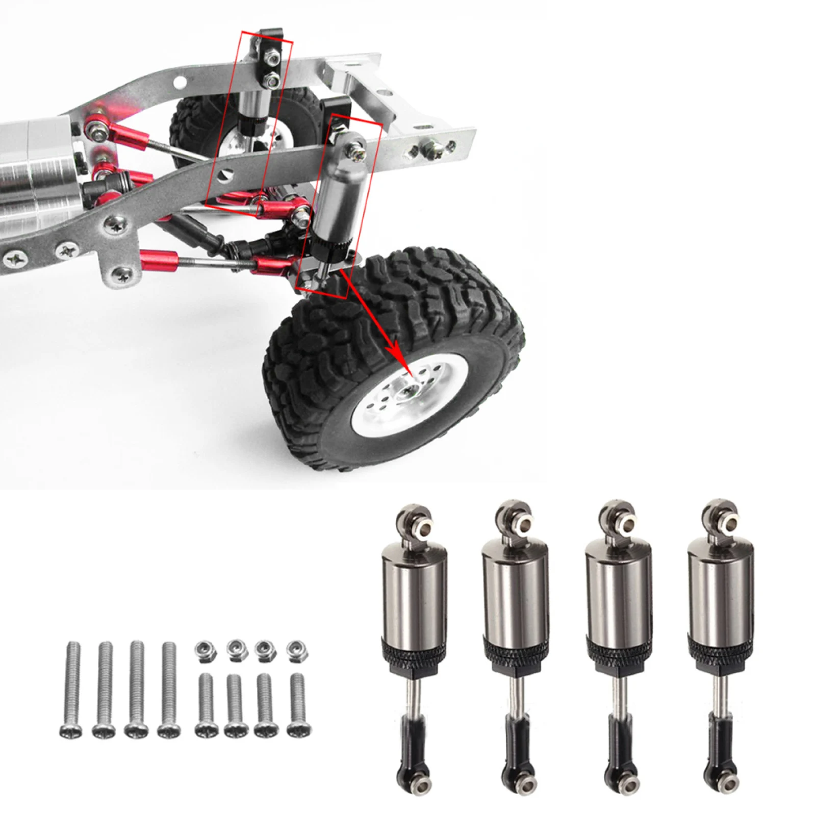 4 * سبيكة كاملة 61 مللي متر/2.4 "ممتص الصدمات ث/المسمار لـ Henglong WPL C14 C14K C24 C24K 1/16 RC قطع غيار السيارات نصف شاحنة المعدلة #5