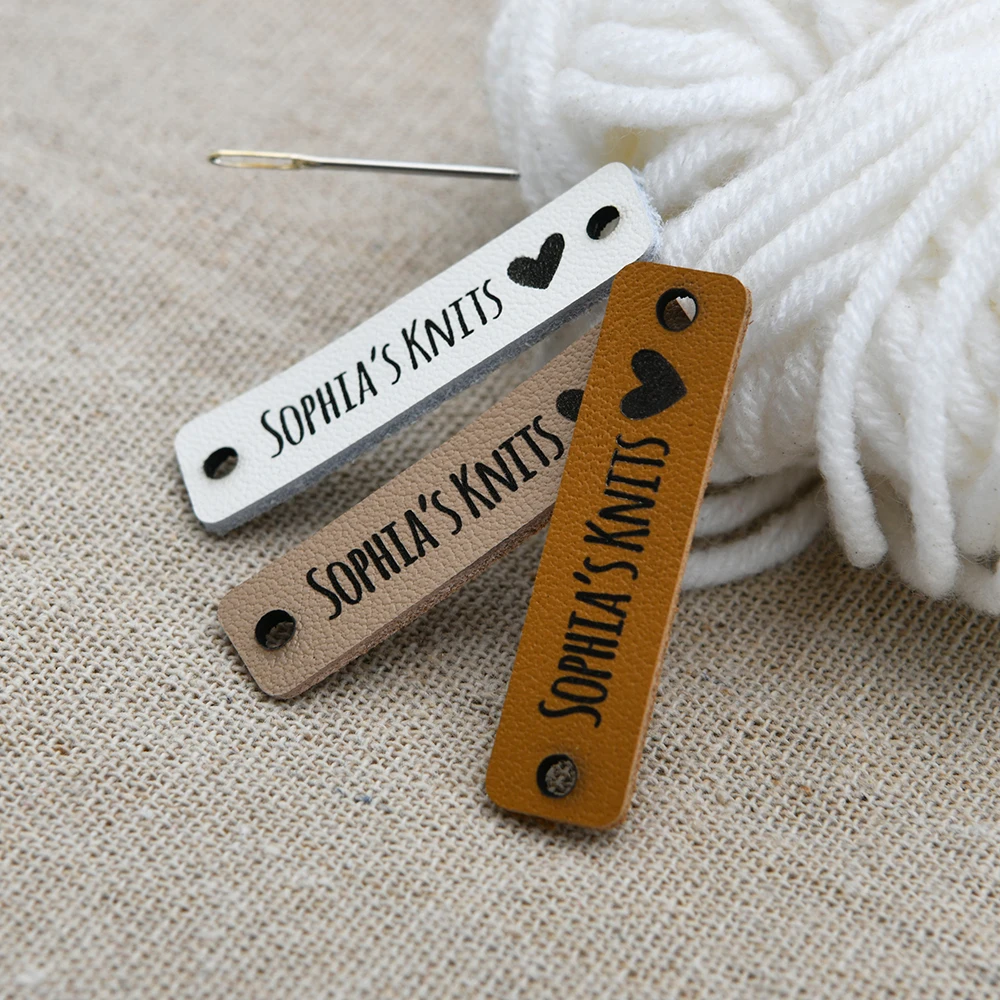 Knitting Labels, Genuine Leather, Crochet Tags, For Handmade Items, Sewing Tags, Laser Engraved, 0.39x1.57 Inches, D523