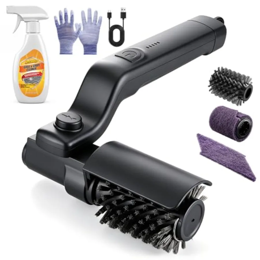 

Outdoor electric grill brush kit with stainless steel bristles, black color, 3-speed modes and 180 adjustable angle for efficie