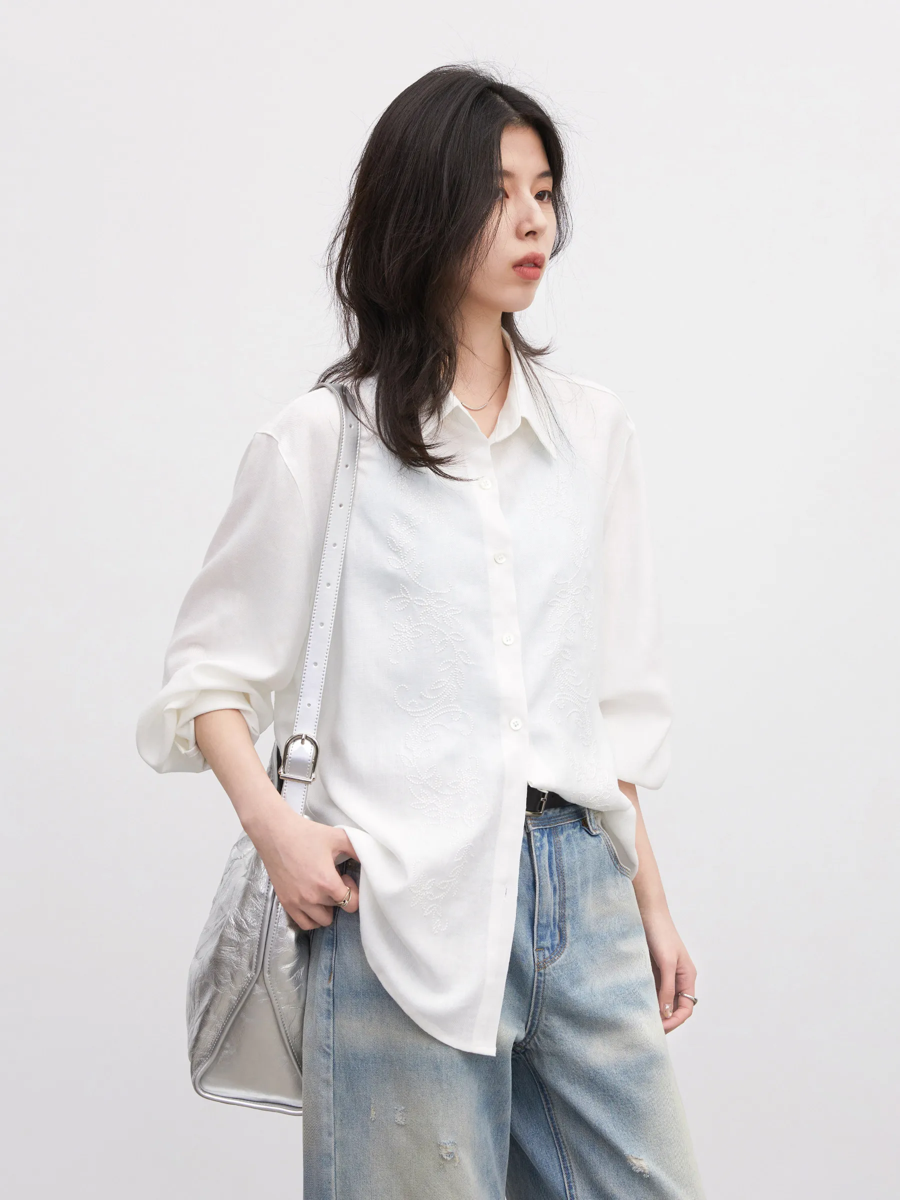 CHIC VEN Fashion Women Shirt White Loose Casual Long Sleeved Female Stereoscopic Line Embroidered Blouses Spring Summer 2026