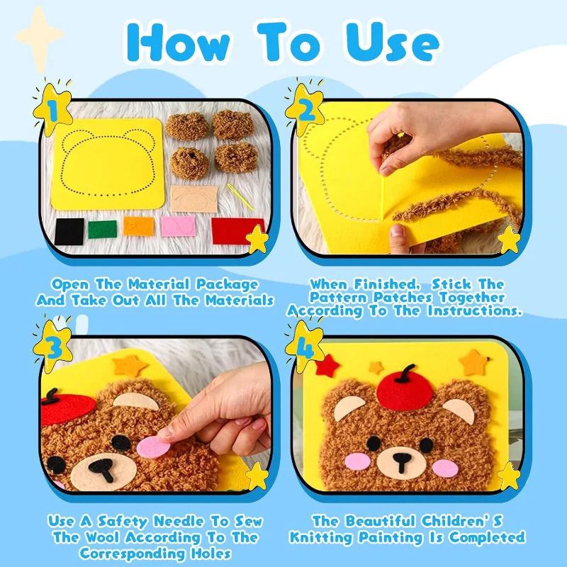 Fine Motor Training Embroidery Boards DIY Crafts Toys for Kids Children Beginner Cartoon Thread Sewing Non-woven Material Kits