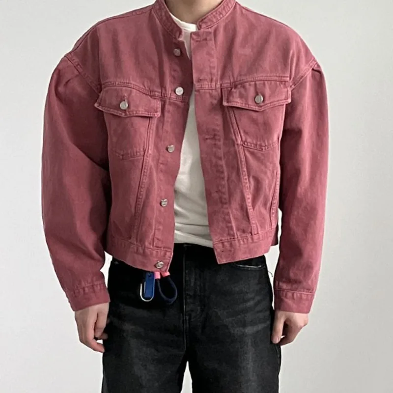 IEFB New Fashion Men's Denim Jacket High Street Male Stand Collar Top Solid Color Short Coat 2023 Autumn Menwear Tide 9C644