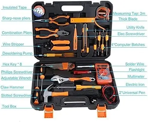 Tool Set, General Household Hand Kit with Plastic Toolbox Storage Case, Tool Kit for Home