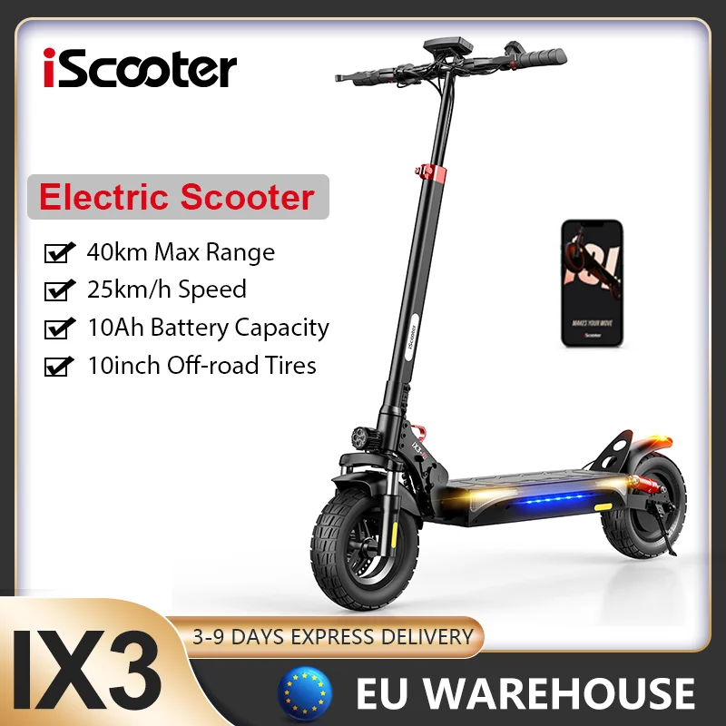 Patinete eléctrico plegable IScooter IX3-1, con una autonomía de 40 km, neumáticos todoterreno de 10 pulgadas, patinete eléctrico de 10 Ah