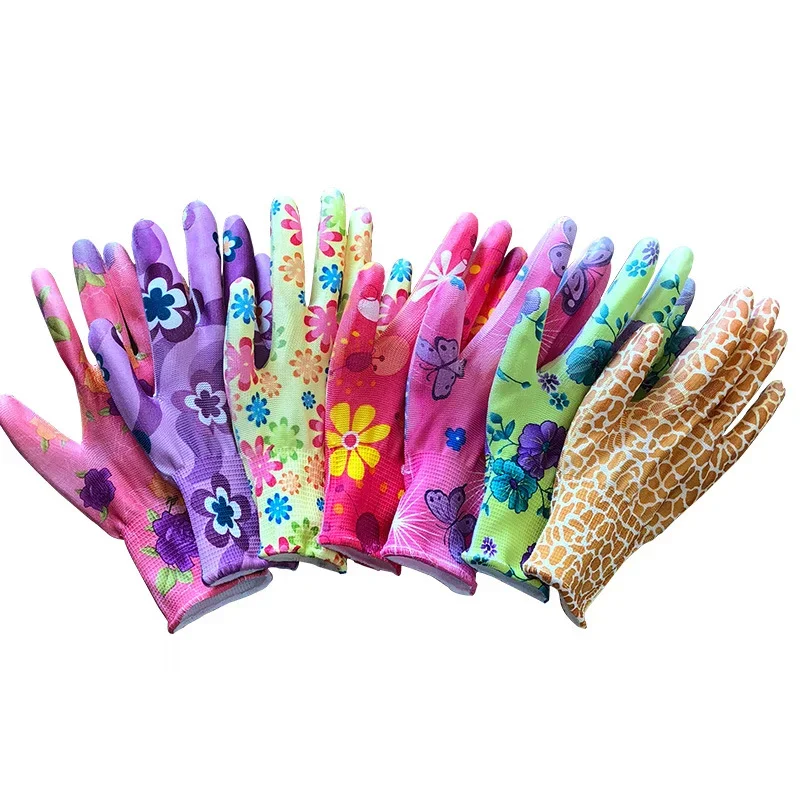 6 pairs Yard Cleaning Palm-Coated Floral Garden Gloves Women Non-Slip Working Gloves Non-Slip Household Labor Protection Gloves