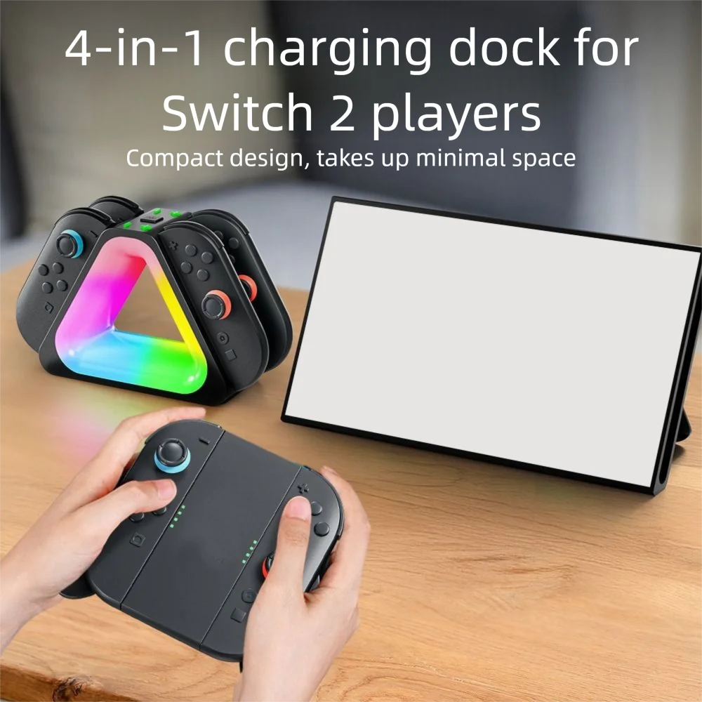 New 4 Slot Fast Charging Dock Type-C Power 7 RGB Light Modes RGB Charger Dock Fast Charge Charging Station For Switch 2