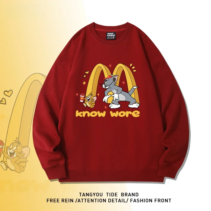 

Модный свитшот с круглым вырезом и принтом мультяшных персонажей и мышей, мужская новая осенне-зимняя плотная свободная одежда из 100% хлопка