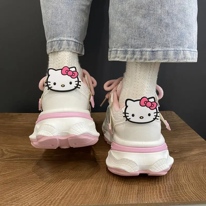 Kawaii Sanrio Hello Kitty Sport Shoes for Women Cartoon Lace Up Running Casual Sneaker Breathable Tennis Flat Trainers Trend