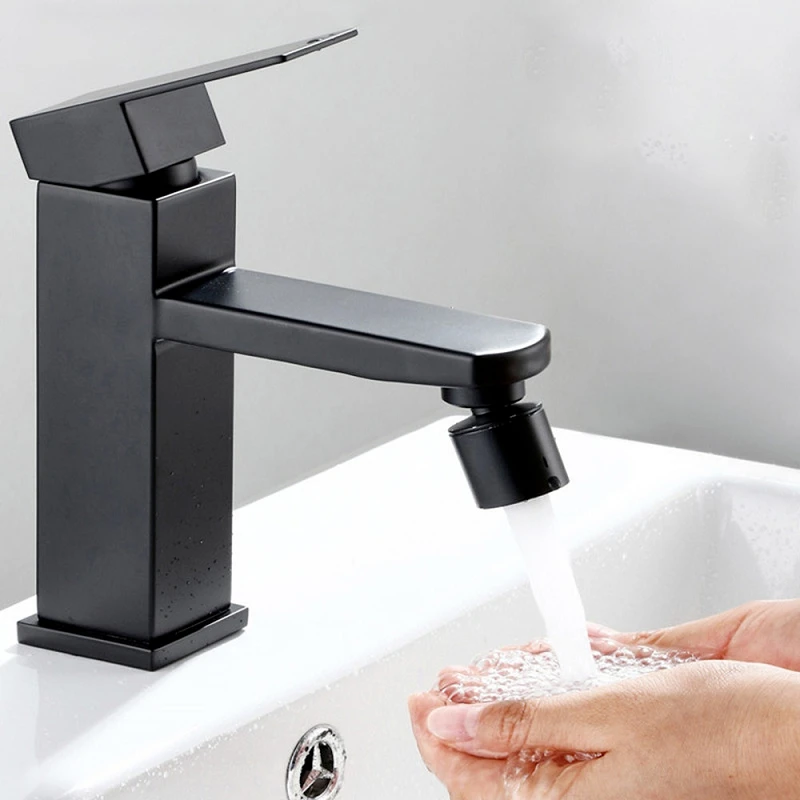 New Black 2 Mode Washbasin Faucet Nozzle 360° Rotary Splashback Faucet Aerator Kitchen Sink Pressurized Faucet Aerator Bubbler