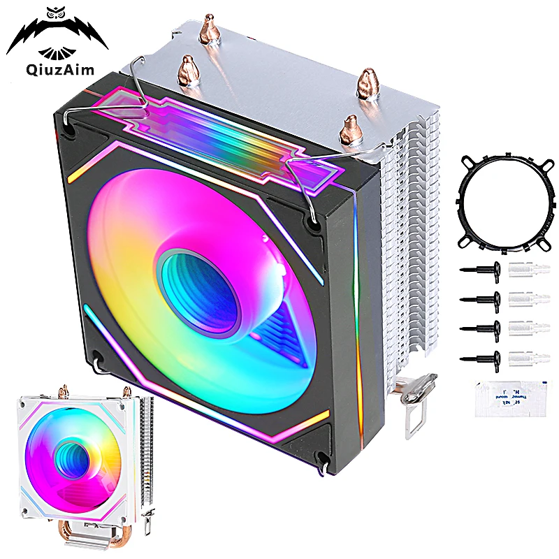 QiuzAim CPU Fan 90mm 4Pin/PWM 2 Heat Pipe PC Cooler Processor Efficient Air-Cooled Installing LGA115x 1200 1700 1366 AMD AM3 AM4