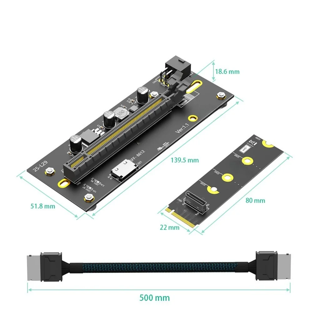 For M.2 For M-Key 2230 2280 to For PCIe 4.0 x16 External Graphics Card Adapter with 6-Pin Right-Side Installation