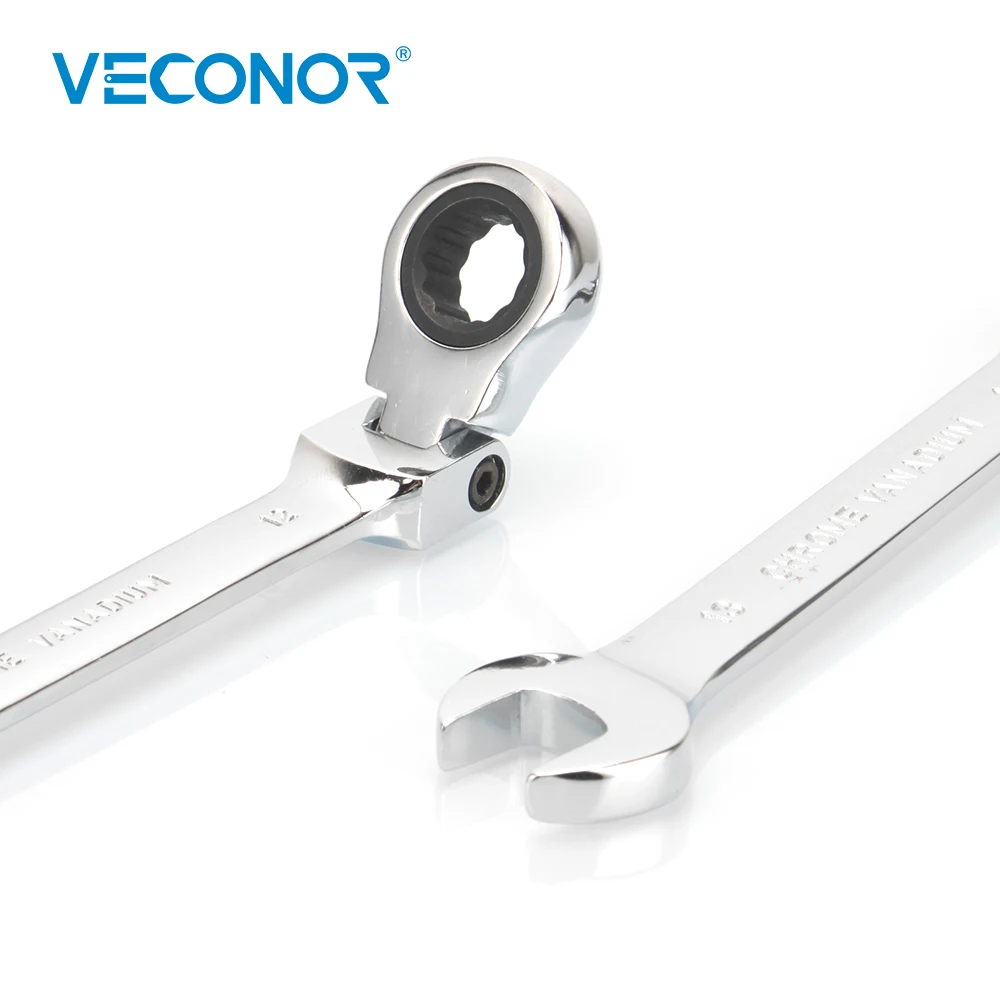 Veconor 8PCS Ratcheting Wrench Set Metric Flex Head Combination Spanner Keys Kit Open End Ratchet Wrenches Car Repair Hand Tools