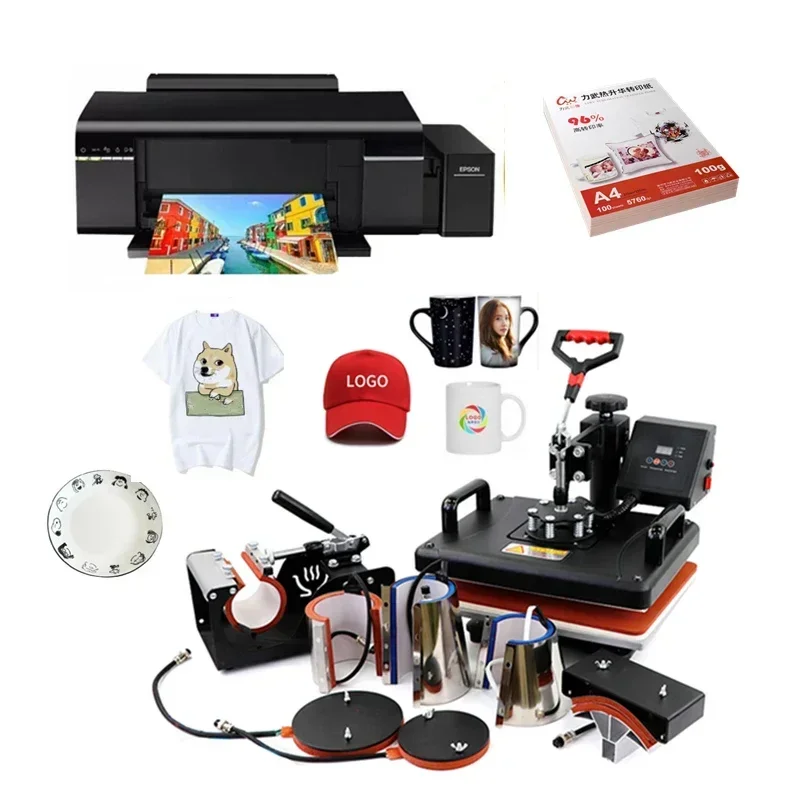 LY 8-In-1 Heat Transfer Machine Combo Sublimation Printer for DIY Cap Mug Plate T Shirt Bottle Printing with Heat Transfer Paper