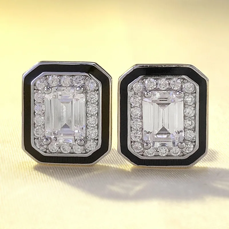 

Emerald Cut Moissanite Diamond Stud Earring 100% Real 925 sterling silver Promise Wedding Earrings for Women Party Jewelry