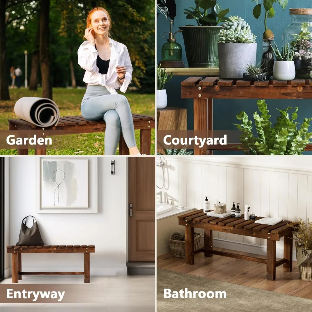 35,5-дюймовая деревянная скамейка для улицы, устойчивое к атмосферным воздействиям сиденье для патио для сада, лужайки на заднем дворе, карбонизированный коричневый цвет