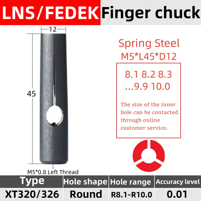 M5 LNS XT320 S2  Fedek Barload Automatic Bar Feeder  Left Thread  Finger Chuck Spring Steel collet