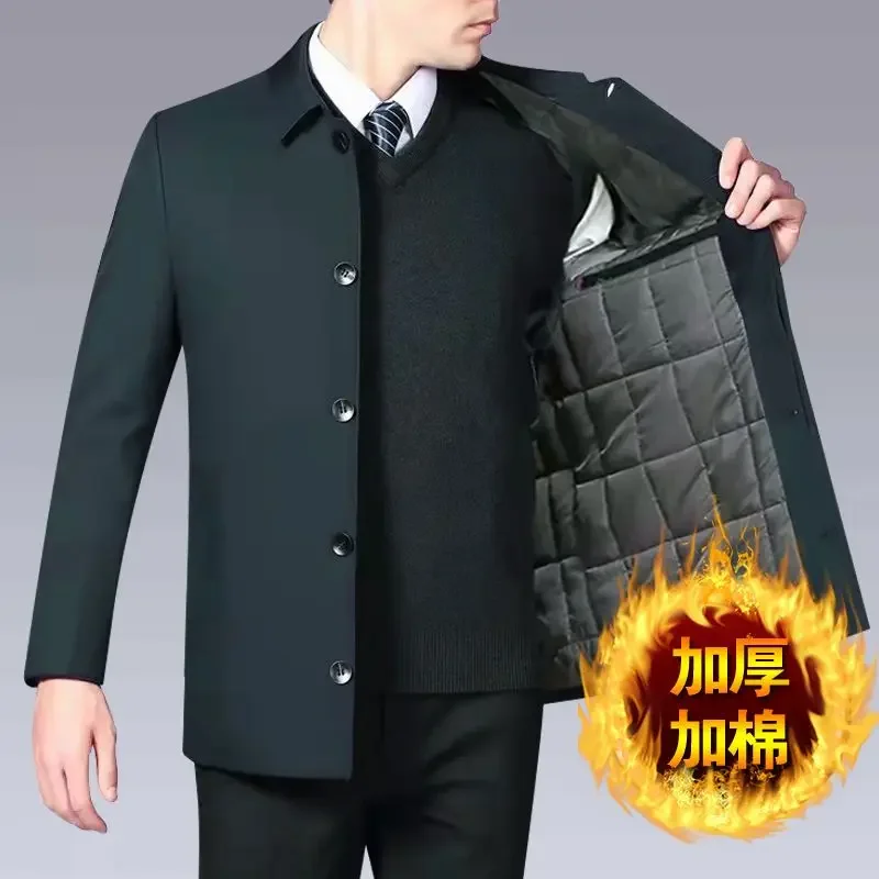 

Luxury Cotton-padded Jacket Men Warm Thick Parkas Windbreaker Long Sleeve Windproof Outerwear Military Jackets Lapel Tops New