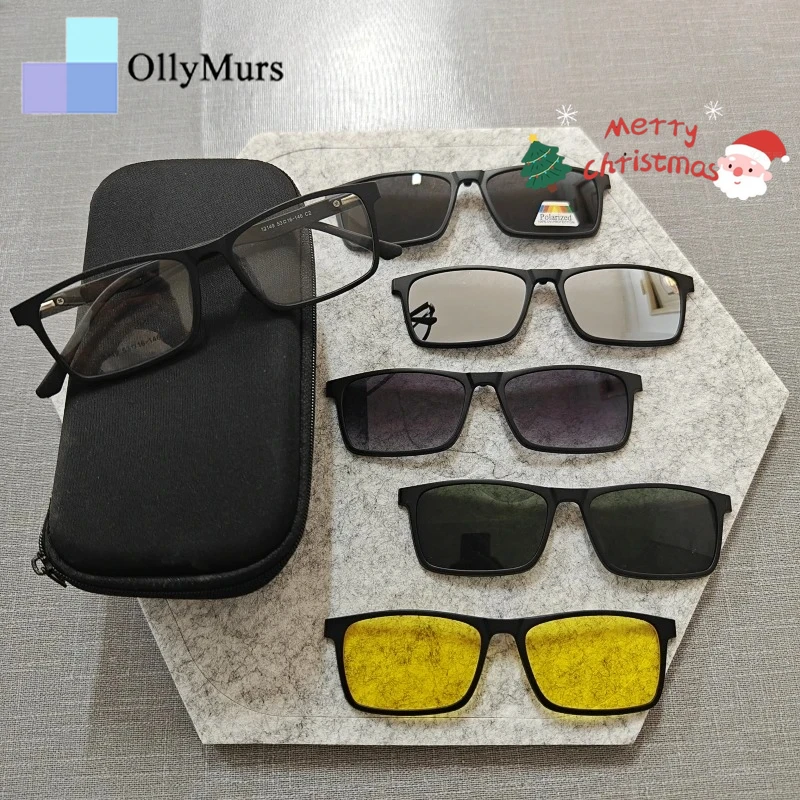 

OLLYMURS 1 + 5 модные магнитные поляризационные очки квадратные очки для вождения ночного видения оптические очки по рецепту для мужчин и женщин 12149