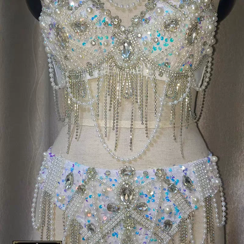 الفاخرة الراين سلاسل بيكيني بار ملهى ليلي جوجو راقصة مثير أداء ملابس رقص مهرجان الموسيقى عرض الحفلات الهذيان الزي