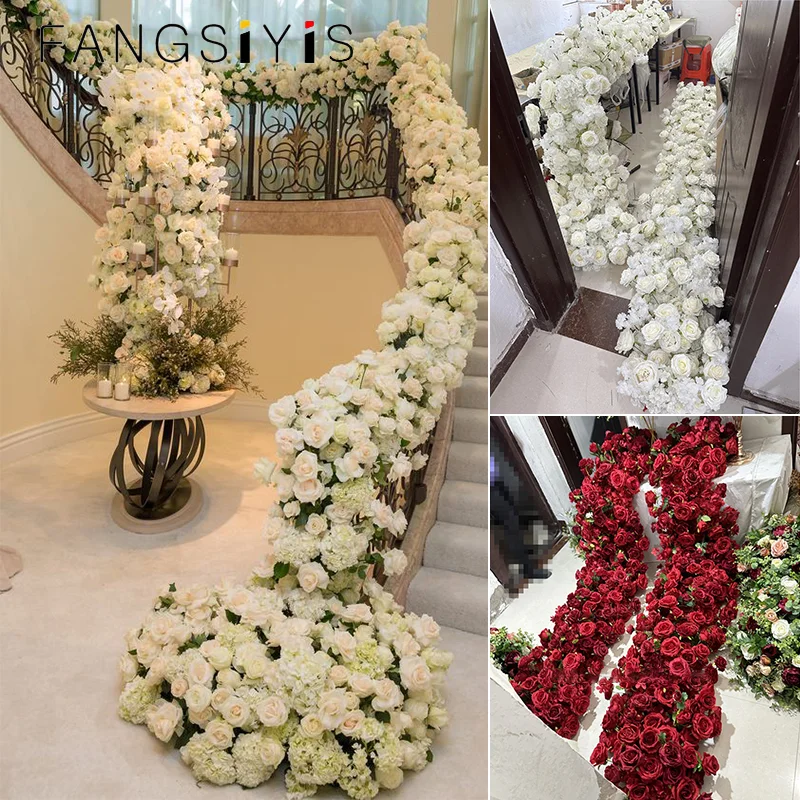 300/200cm White and red Rose 5D Floral Arrangement Wedding Backdrop Decor Floor Flower Row sofa Runner Event Party decor Props