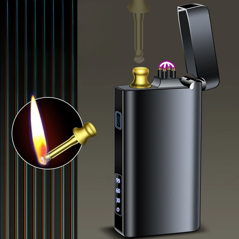 2024 Creative 2-in-1 Windproof Dual Arc USB Charging Lighter Outdoor LED Lighting Power Display Match Kerosene Lighters Smoking