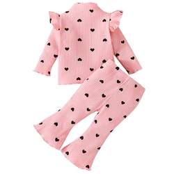 2Piece Spring Autumn Toddler Girl Outfits Set Fashion Cute Print Long Sleeve Cotton Baby Tops+Flare Pants Newborn Clothes BC1347