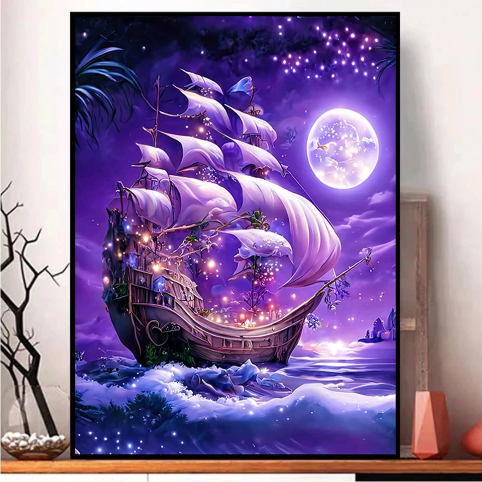 5D DIY Diamond Painting Ship Sailboat Corss Stitch Kit Full Square Embroidery Mosaic Art Picture Home Decor Good Wishes Gift V52