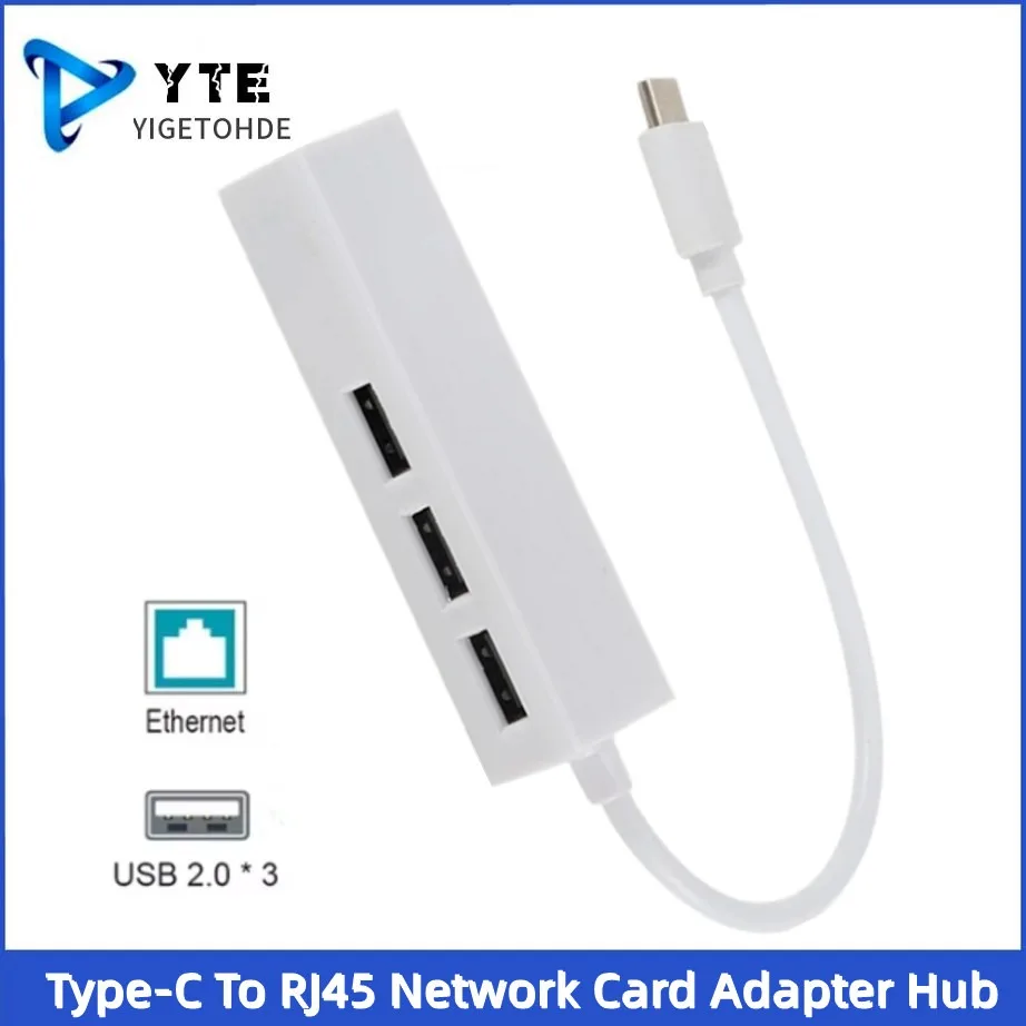 

USB 2.0 Hub + Type-C to RJ45 Adapter Portable RJ45 Ethernet Network Adapter Cable High Speed Data Hub For MacBook Pro Laptop