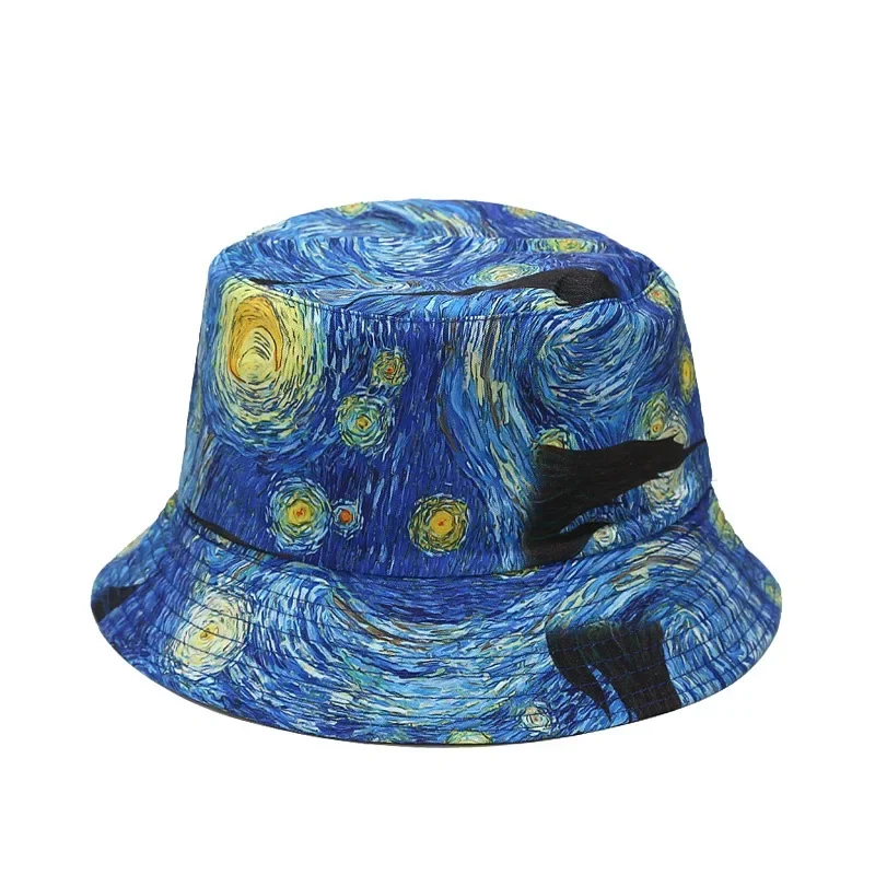 Bocca Starry Night Bucket Hat Double Sides Cap Cotton Foldable Fisherman Hat Hip Hop Fashion Unisex Sun Hat