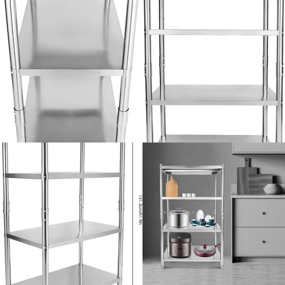

Sturdy 4-Tier 31x18 Inch Stainless Steel Shelving for Garage, Kitchen, and Restaurant Storage