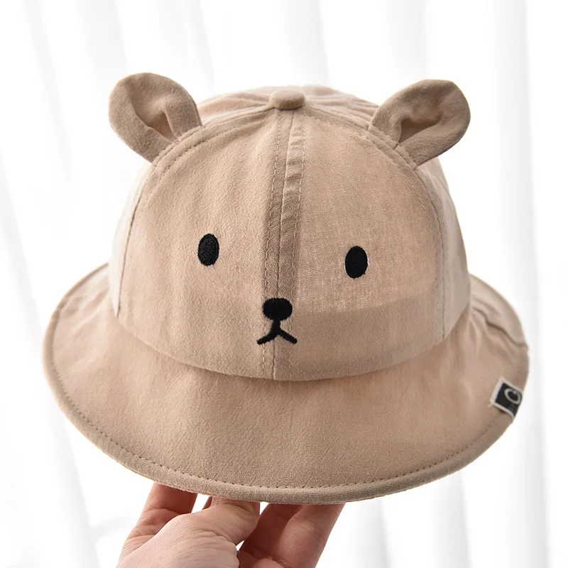 Baby Fisherman Hat Bear Ears Summer Beach Sun Caps Boys Girls  Muslin Bucket Hat Korean Cute Fashion  Boys Girl Sunshade Hats