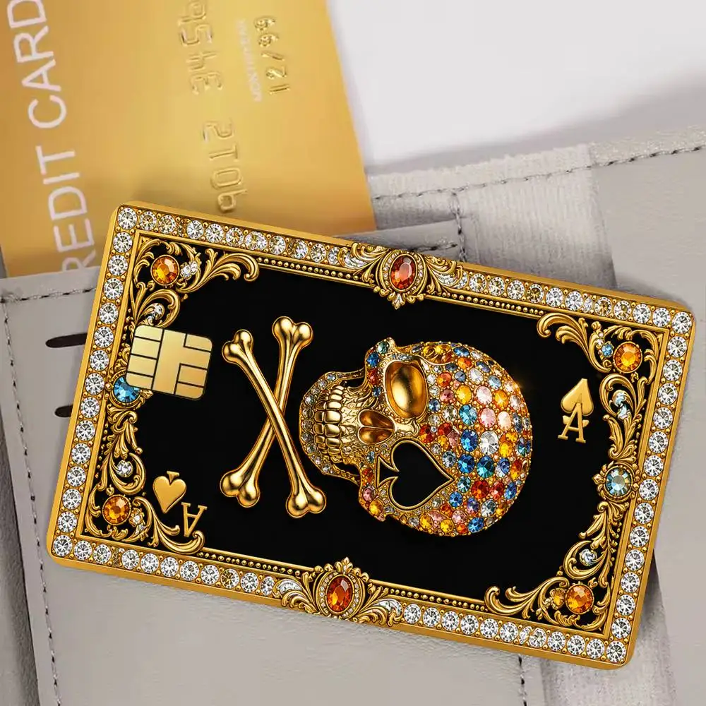 Skull of Spades Bank Credit Cards Bus Pass Stickers Cool Decoration Waterproof 4PCS Card