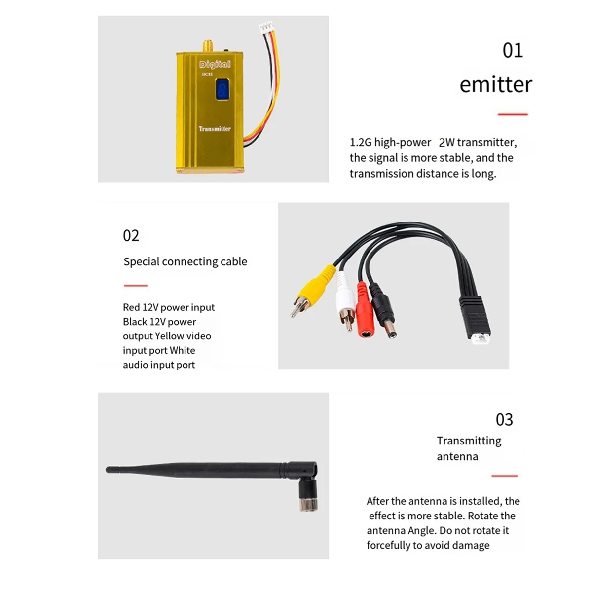 เครื่องส่งสัญญาณวิดีโอเสียง1.2G 1.3G 2W FPV vtx 8CH 2000mW FPV quadter โดรนอาร์ซี