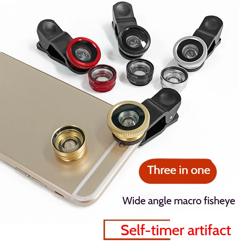 Suitable For Mobile Phone Lenses Magnifying Glasses 180 Degree Fisheye Wide Angle Macro Selfie Sticks Three In One Clip Lens ABS