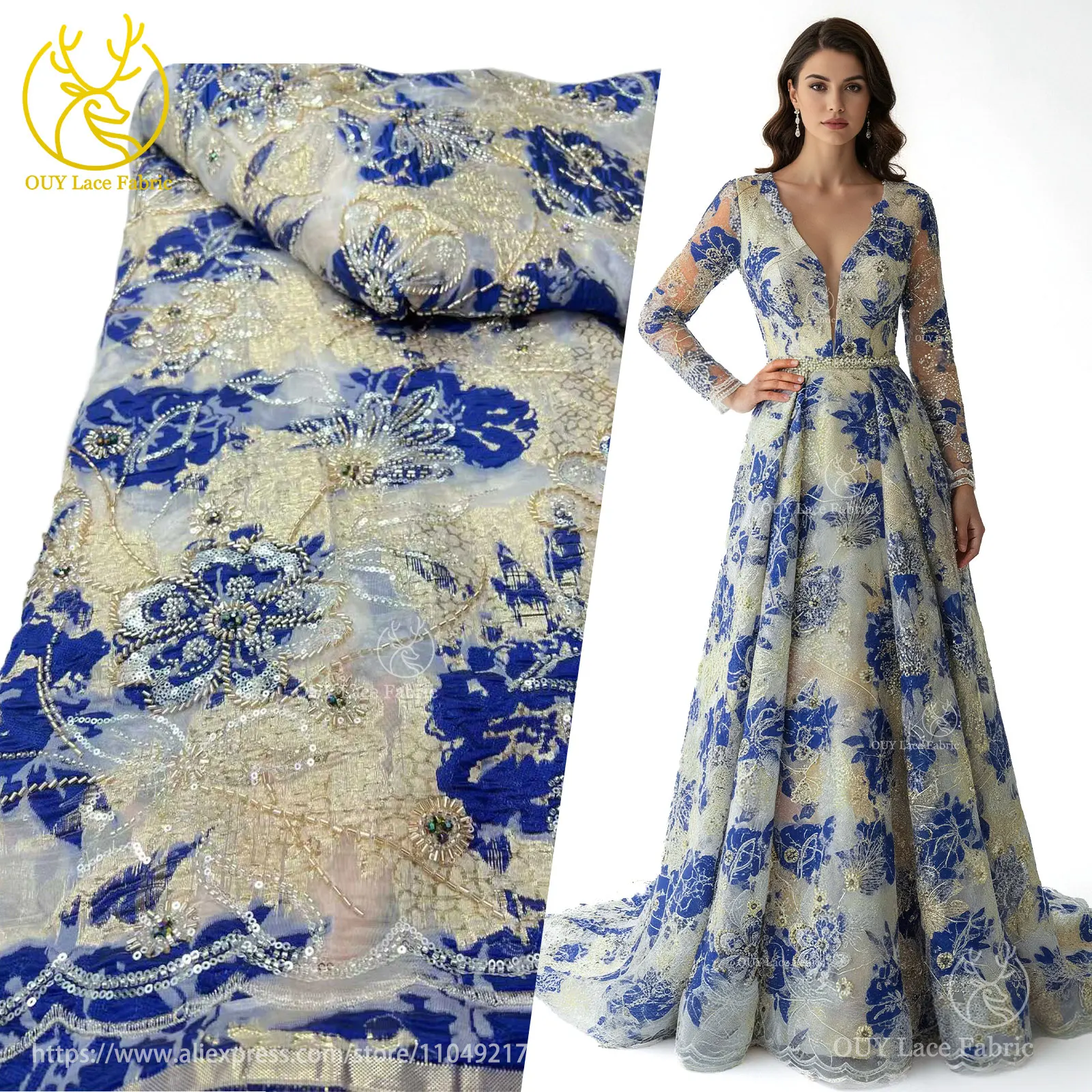 

African Lace Fabric 2026 High-Quality French Sequined Beaded Embroidered Lace Fabric Nigerian Mesh Lace Fabric Bridal Gown