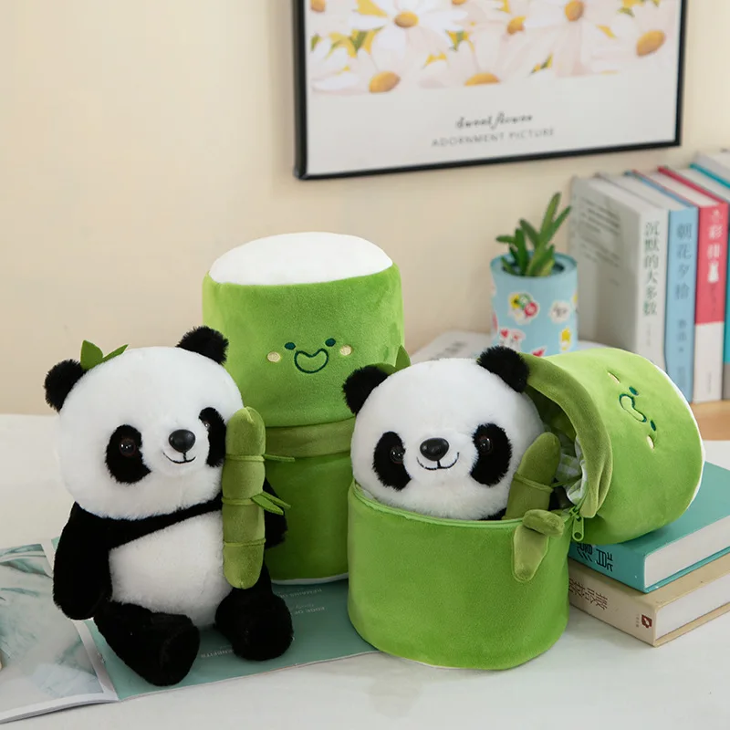 Kawaii Bamboo Tube Panda Holding Bamboo Kids Gift Cute National Treasure Giant Panda Doll Fubao Huahua Decoration Gift Toy