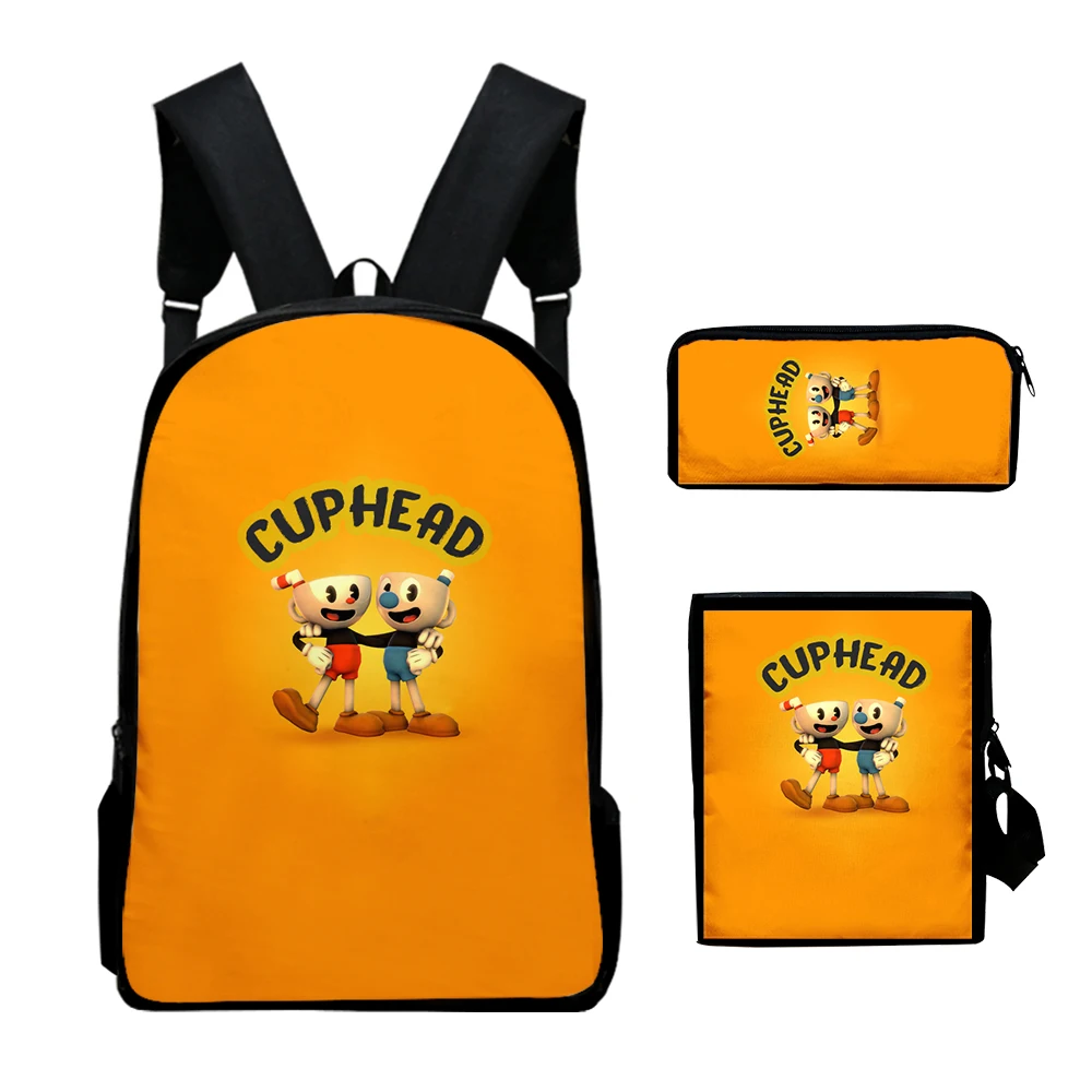 Trendy Popular Funny cuphead 3D Print 3pcs/Set pupil School Bags Laptop Daypack Backpack Inclined shoulder bag Pencil Case