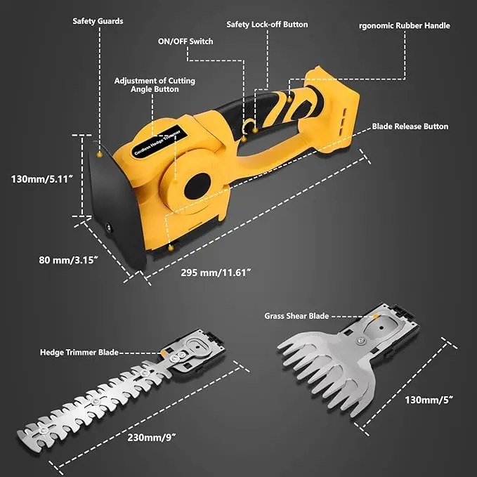 2 IN 1 ไฟฟ้า Hedge Trimmer เครื่องตัดหญ้าไร้สายสวนภูมิทัศน์ Hedge Pruner Trimmer เครื่องมือสําหรับ Dewalt 18V แบตเตอรี่เครื่องมือ
